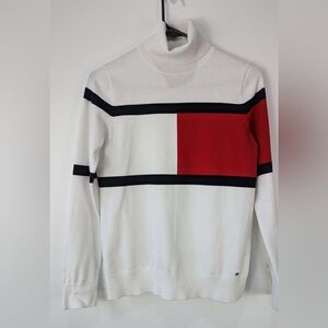 TOMMY HILFIGER Stella white logo sweater turtleneck pullover sweater